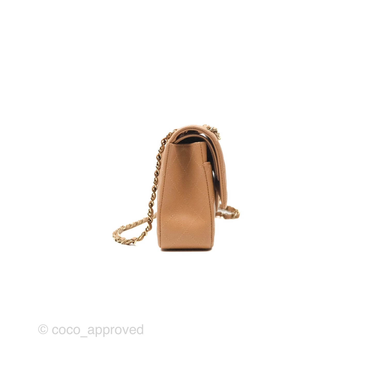Chanel Classic M/L Medium Flap Quilted Beige Caviar Gold Hardware 23P