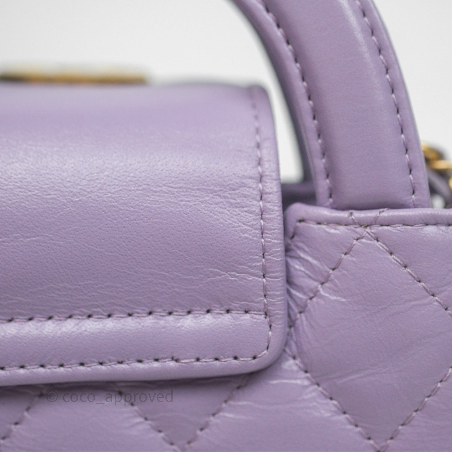 Chanel Mini Nano Kelly Bag Purple Shiny Calfskin Aged Gold Hardware