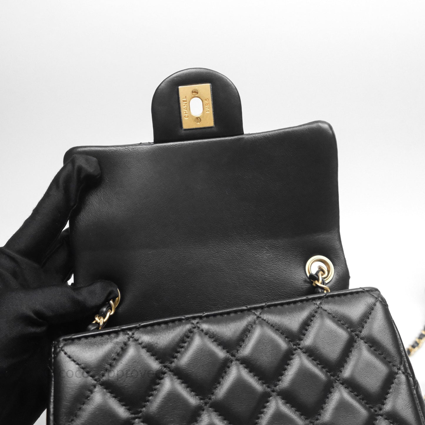Chanel Romance Mini Square Flap Black Lambskin Aged Gold Hardware