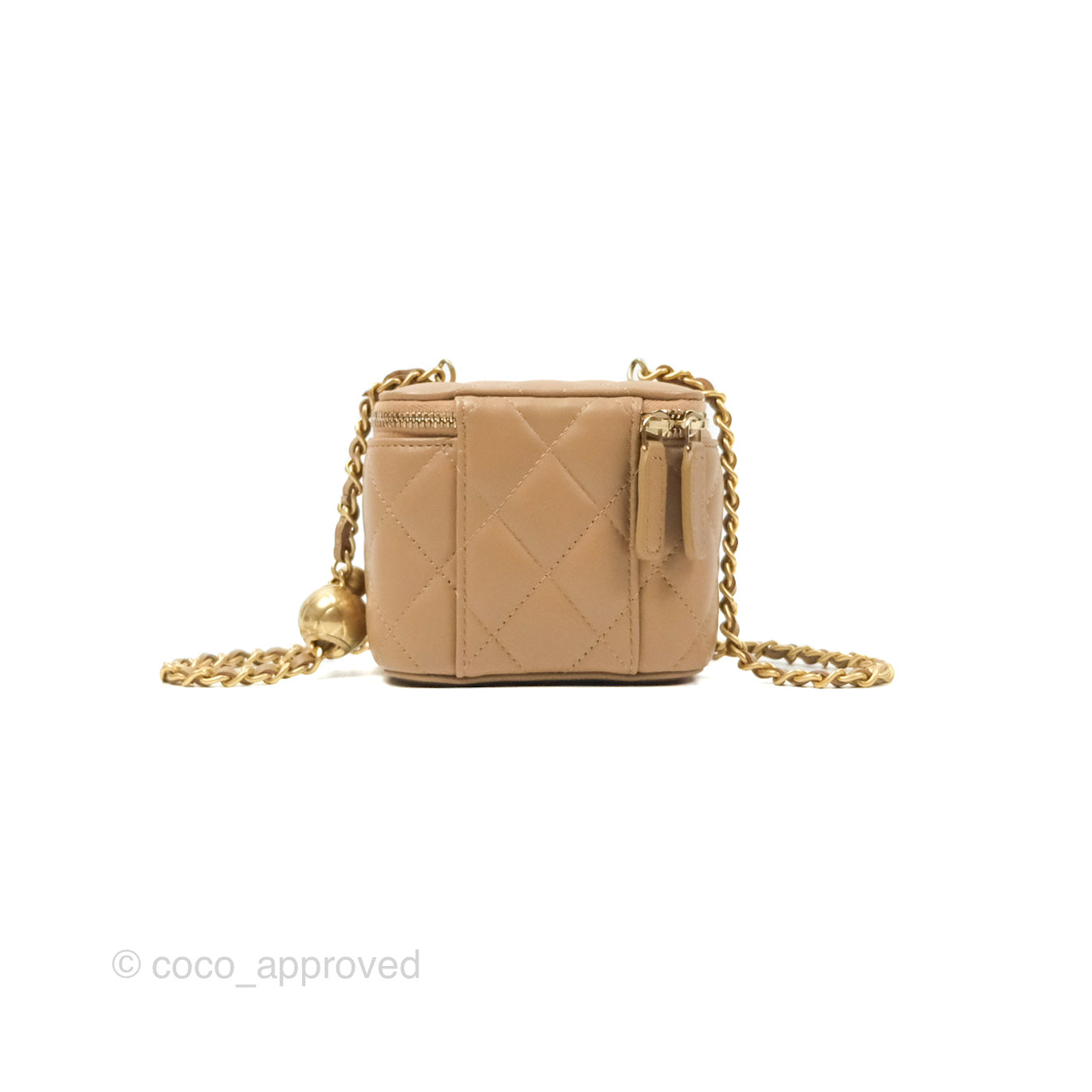 Chanel Mini Vanity With Chain Adjustable Pearl Crush Dark Beige Lambskin Aged Gold Hardware
