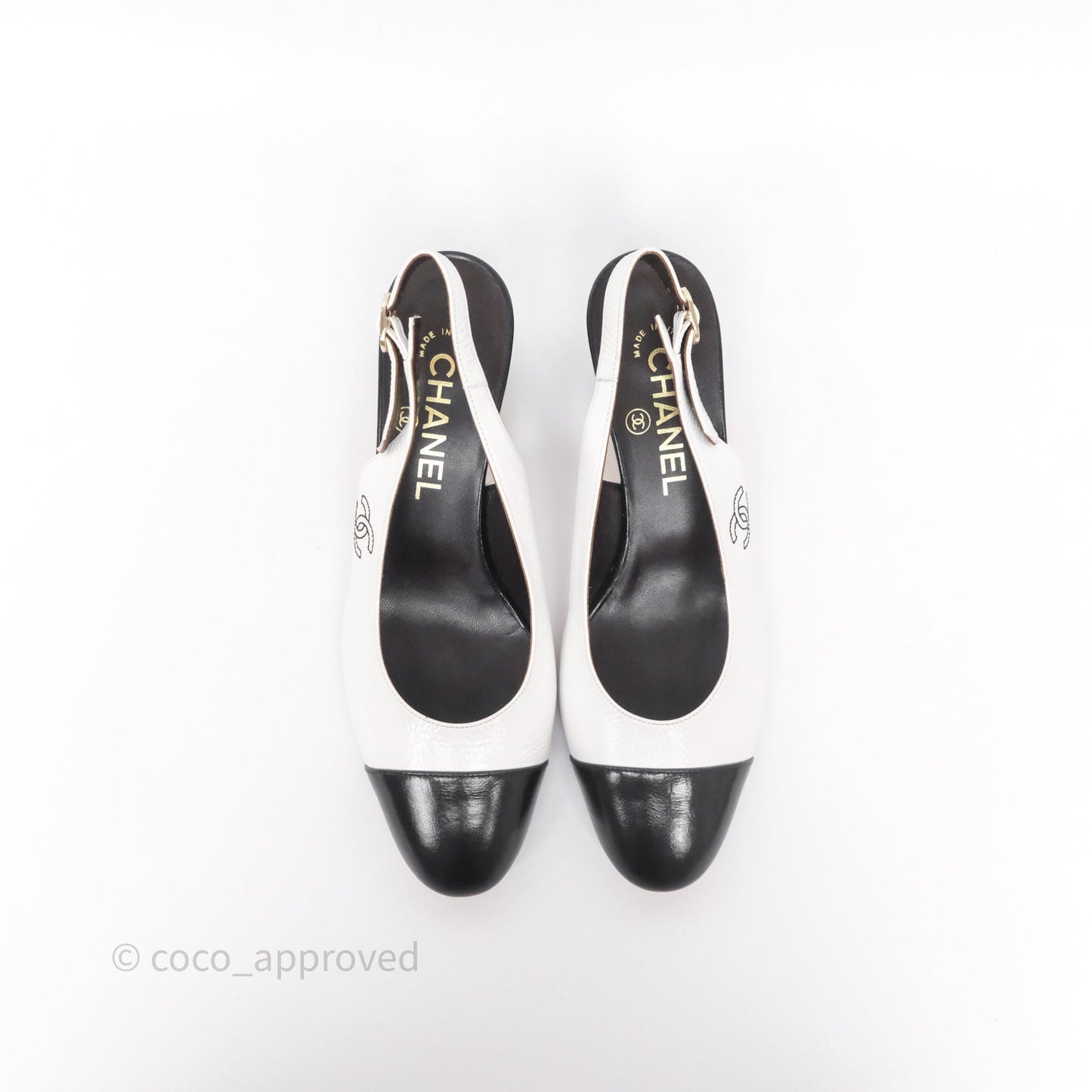 Chanel CC Logo Slingbacks Calfskin White/ Black 24P Size 36.5