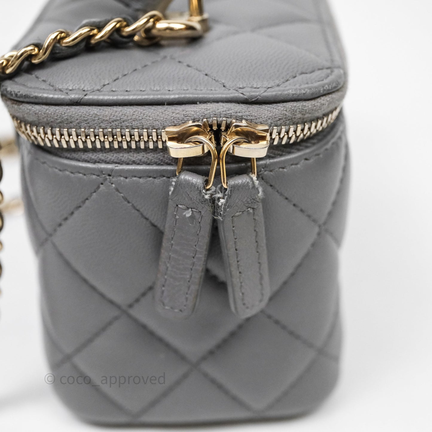 Chanel Vanity Rectangular Top Handle Grey Lambskin Gold Hardware