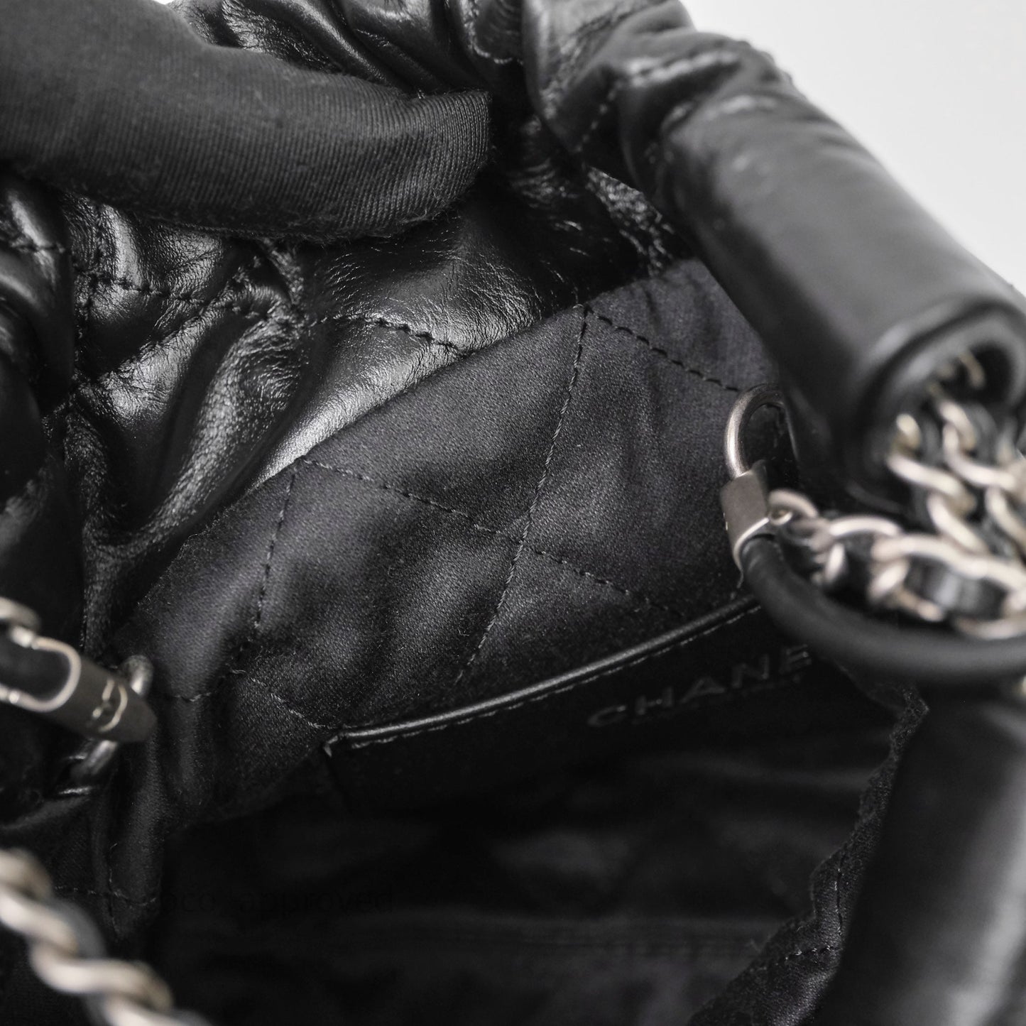 Chanel 22 Mini Bag Black Shiny Crumpled Calfskin Matte Silver Hardware