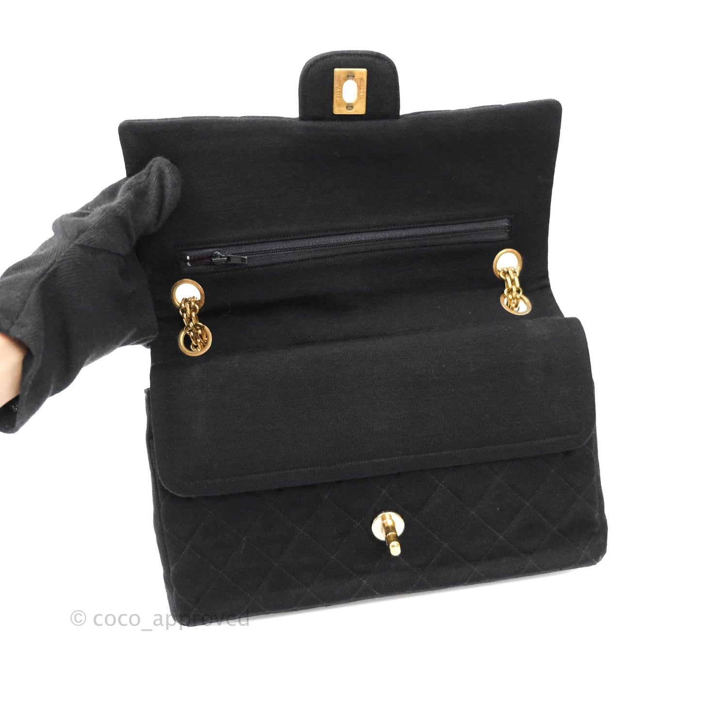Chanel Black Quilted Jersey Medium Classic Double Flap Bag Gold Hardware