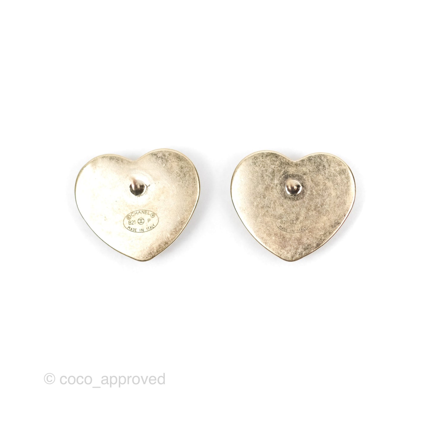 Chanel CC Heart Earrings Gold Tone 21P