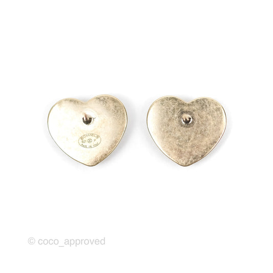 Chanel CC Heart Earrings Gold Tone 21P