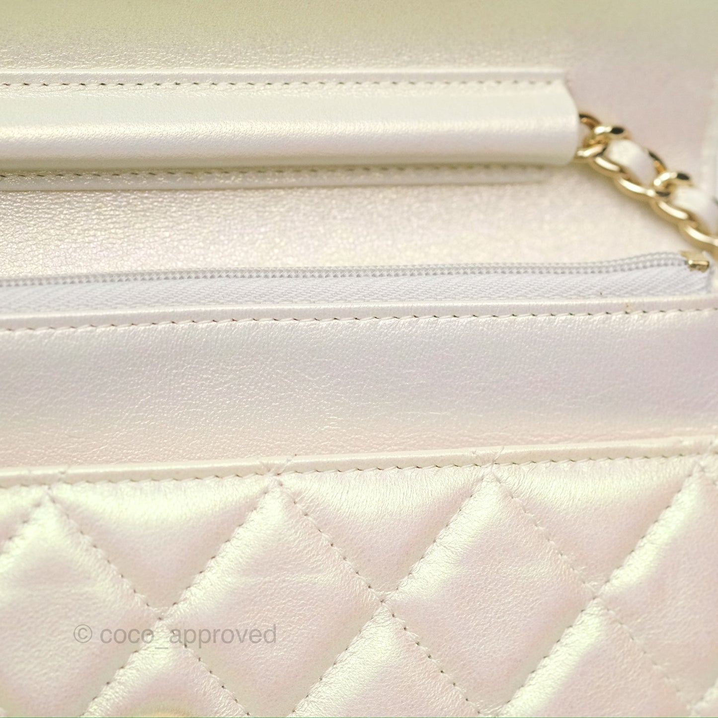 Chanel Quilted Wallet on Chain WOC Iridescent Ivory Gold Hardware 20A