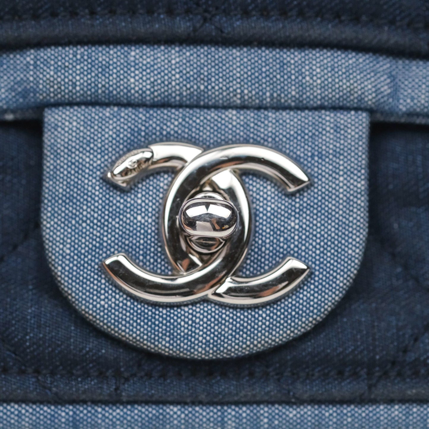 Chanel Quilted Mini Medallion Graphic Denim Blue Silver Hardware