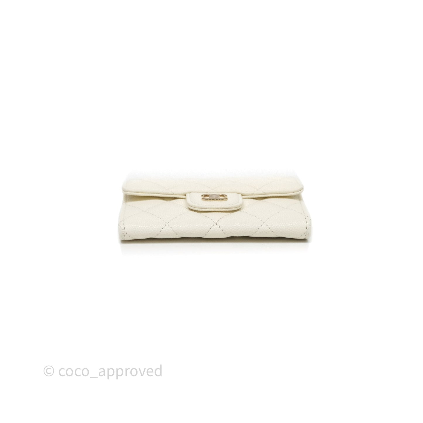 Chanel Quilted Classic Flap Card Holder White Caviar Gold Hardware