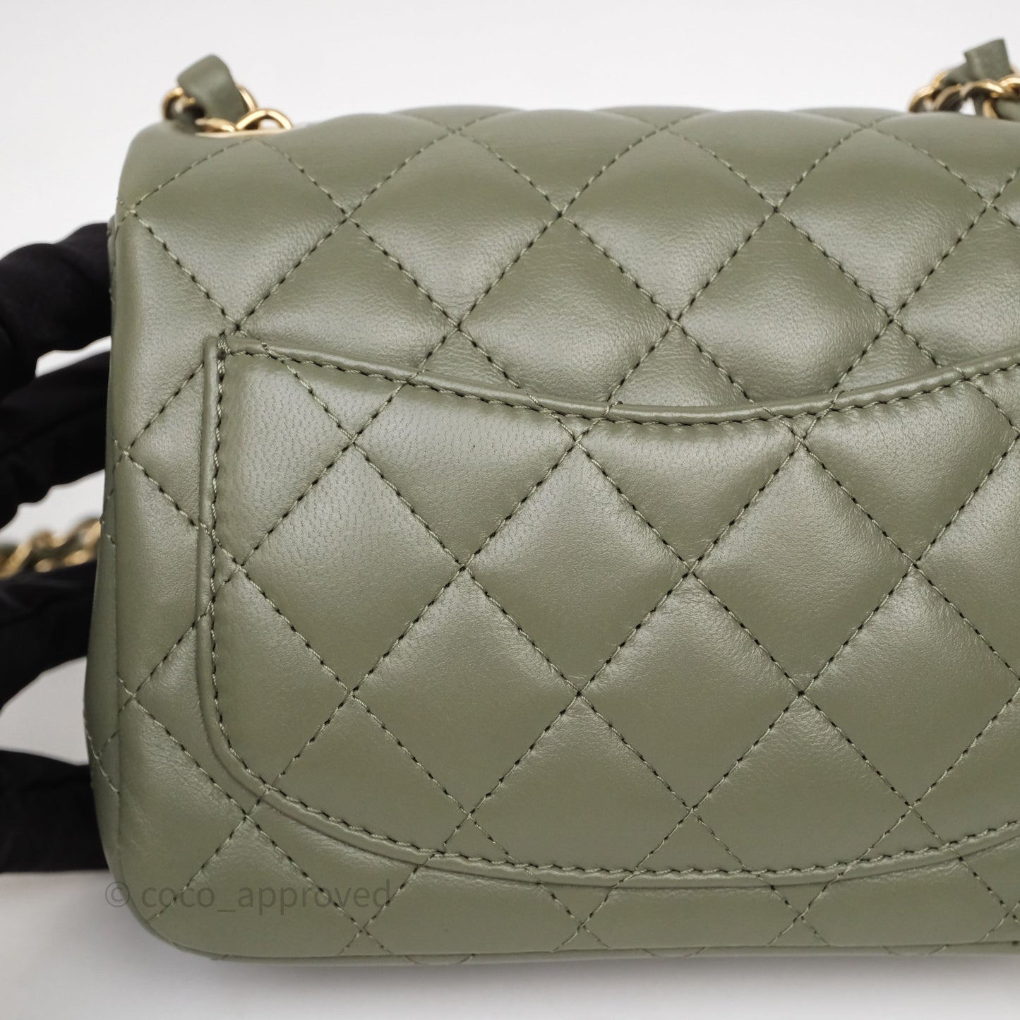 Chanel Quilted Mini Square Olive Green Lambskin Gold Hardware