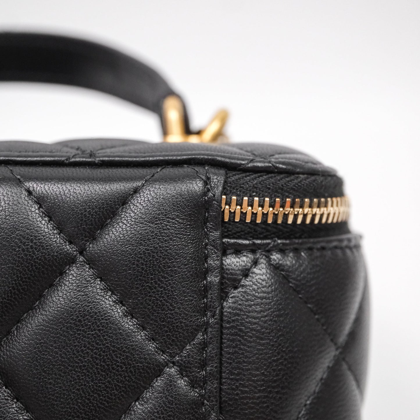 Chanel Vanity Rectangular Metal Top Handle Black Lambskin Aged Gold Hardware
