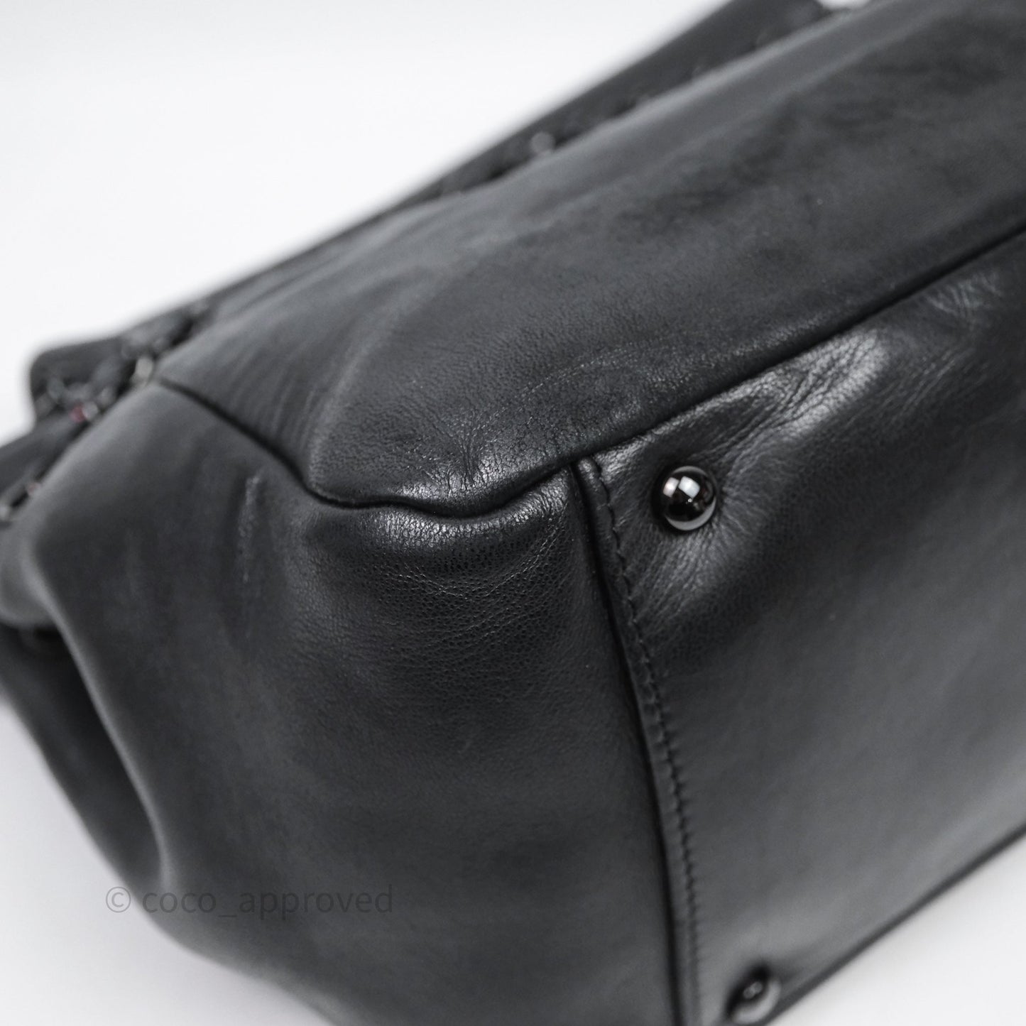 Chanel Lambskin Studded Accordion Black CC Flap Bag So Black Hardware