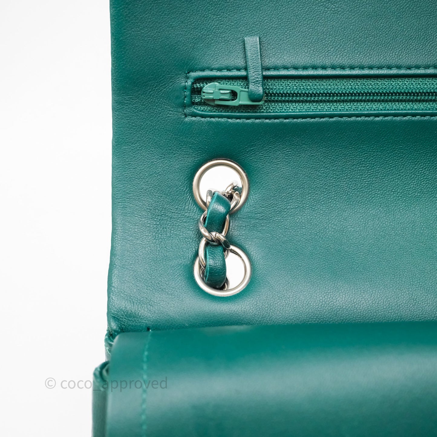 Chanel Medium Classic Flap Quilted Dark Green Lambskin Silver Hardware