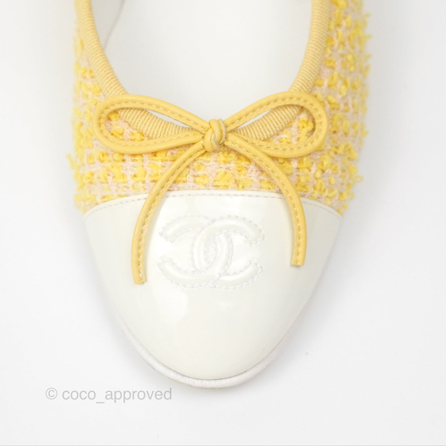 Chanel Ballerina Flats Yellow Tweed White Size 37