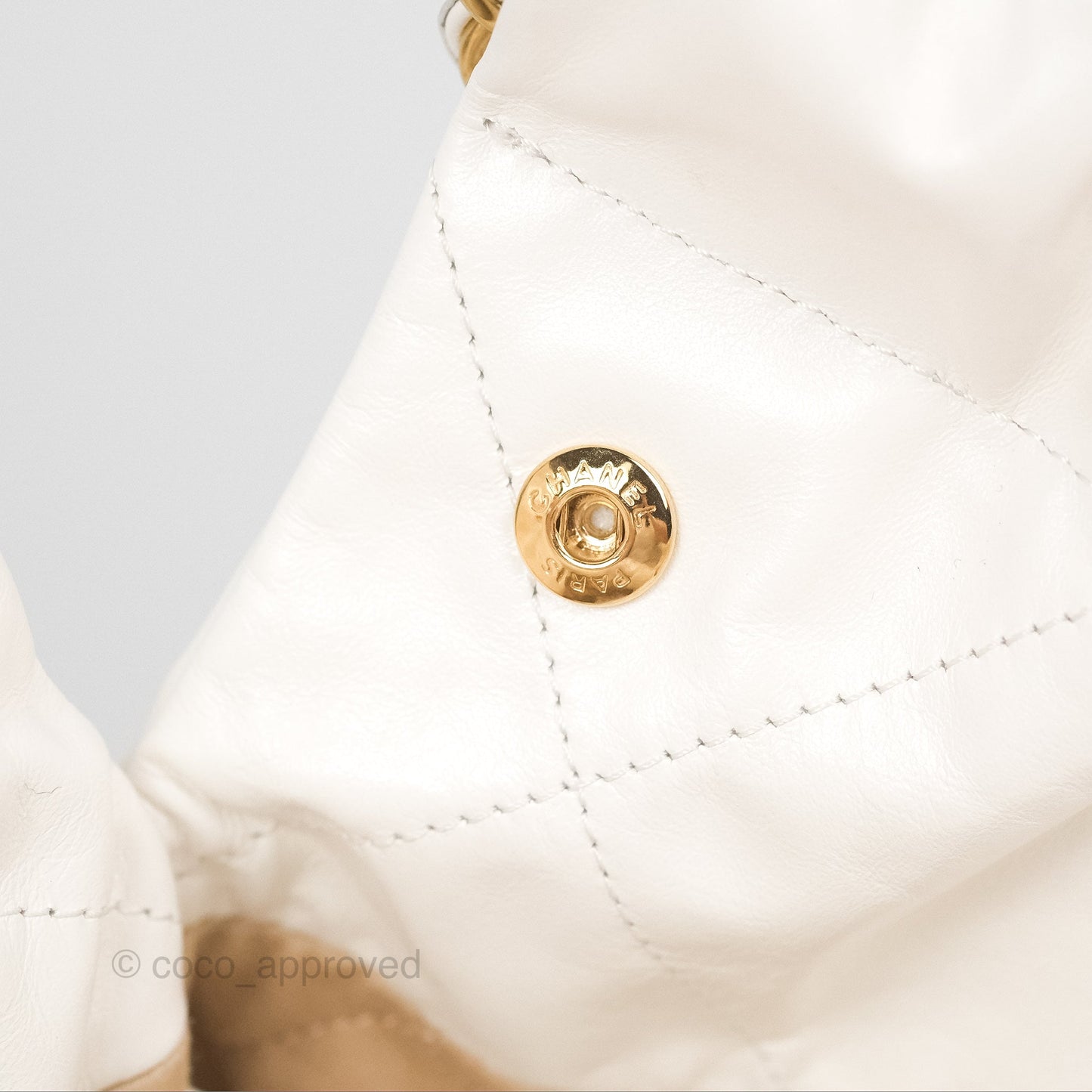 Chanel 22 Small White Shiny Calfskin Aged Gold Hardware