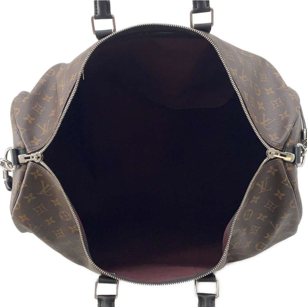 LOUIS VUITTON Keepall Bandouliere Bordeaux/Black M56714 Monogram Macassar Canvas Size 55