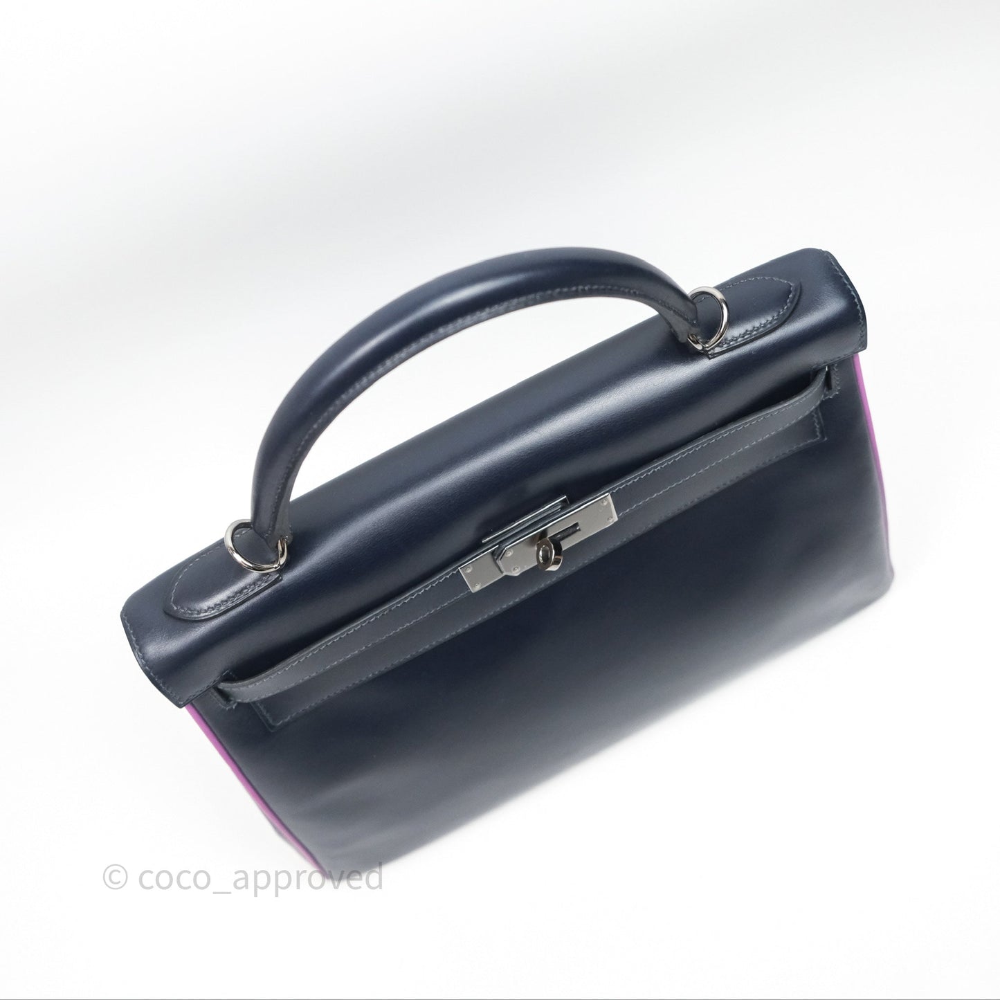 Hermès Vintage Kelly 32 Retourn Navy/Purple Box Leather Palladium Hardware
