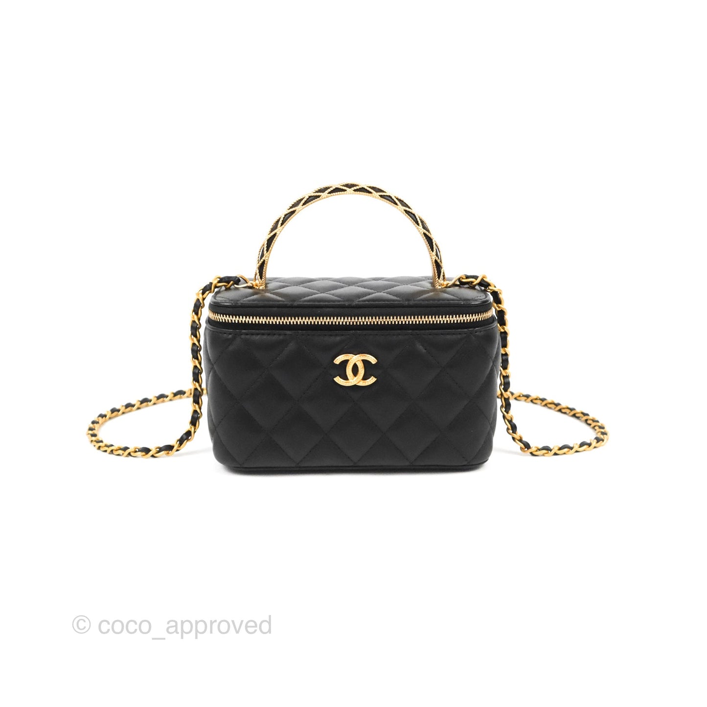 Chanel Metal Handle Vanity Rectangular Black Lambskin Gold Hardware 23A