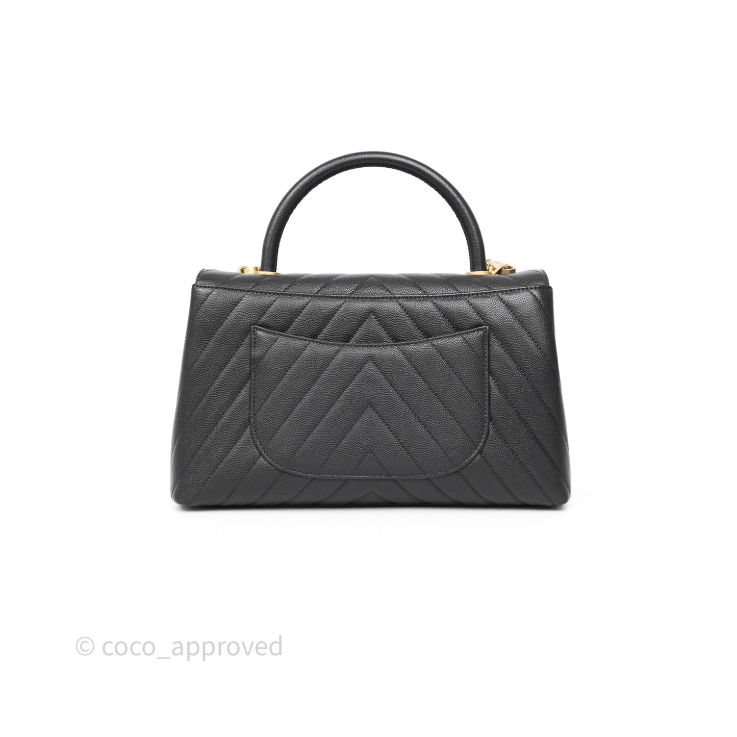 Chanel Medium Coco Handle Chevron Dark Grey Caviar Aged Gold Hardware