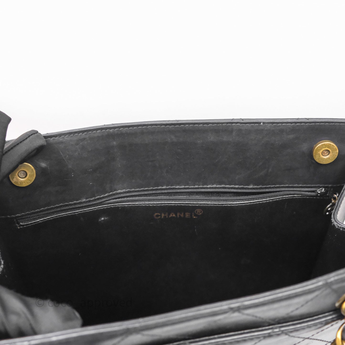 Chanel Vintage Tote Bag Quilted Black Lambskin Antique Gold Hardware