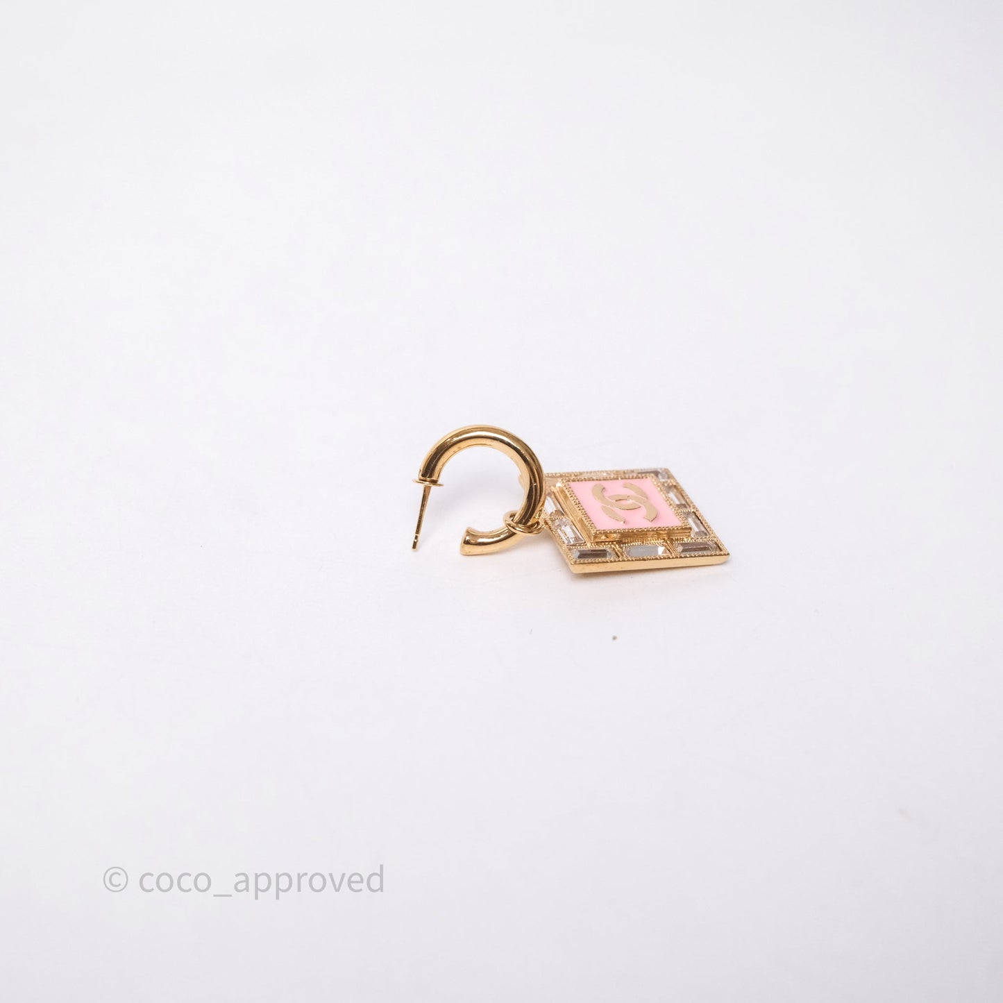 Chanel Drop Square CC Earrings Pink Gold Tone 24S