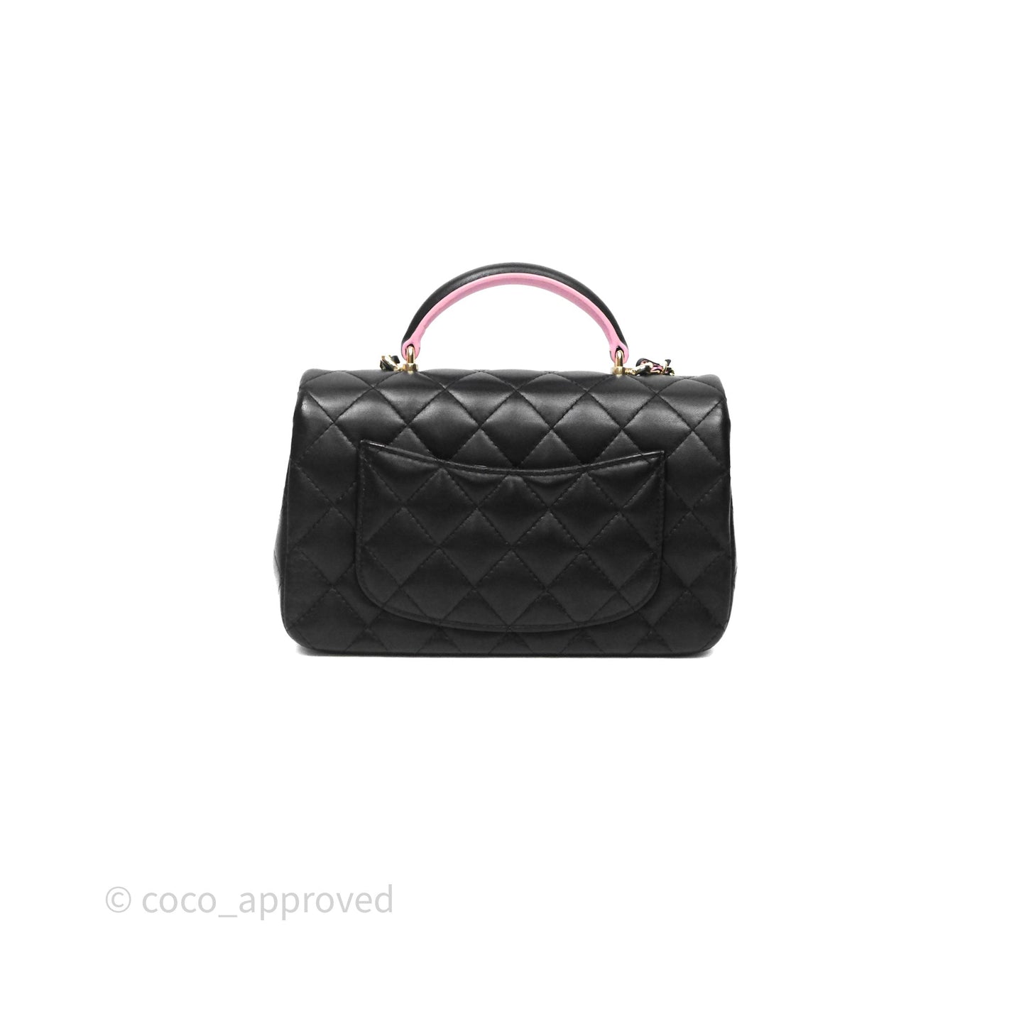 Chanel Top Handle Mini Rectangular Flap Black/Pink Lambskin Gold Hardware 23P