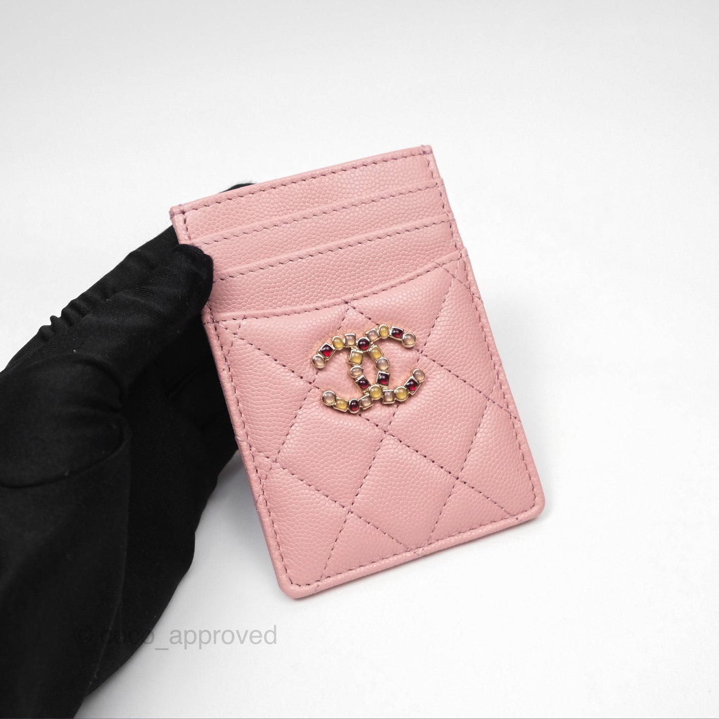 Chanel CC Resin Stone Card Holder Pink Caviar 23K