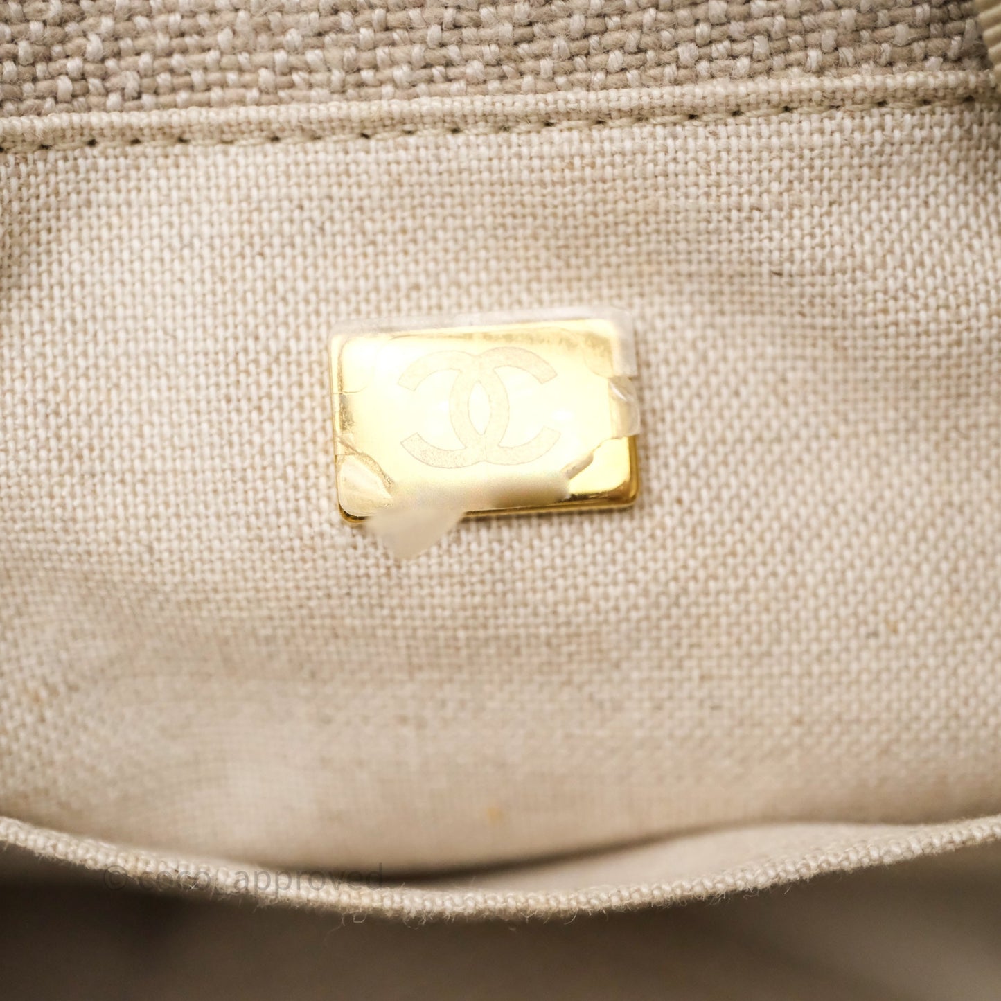 Chanel New Small Deauville Tote Beige Canvas Gold Hardware
