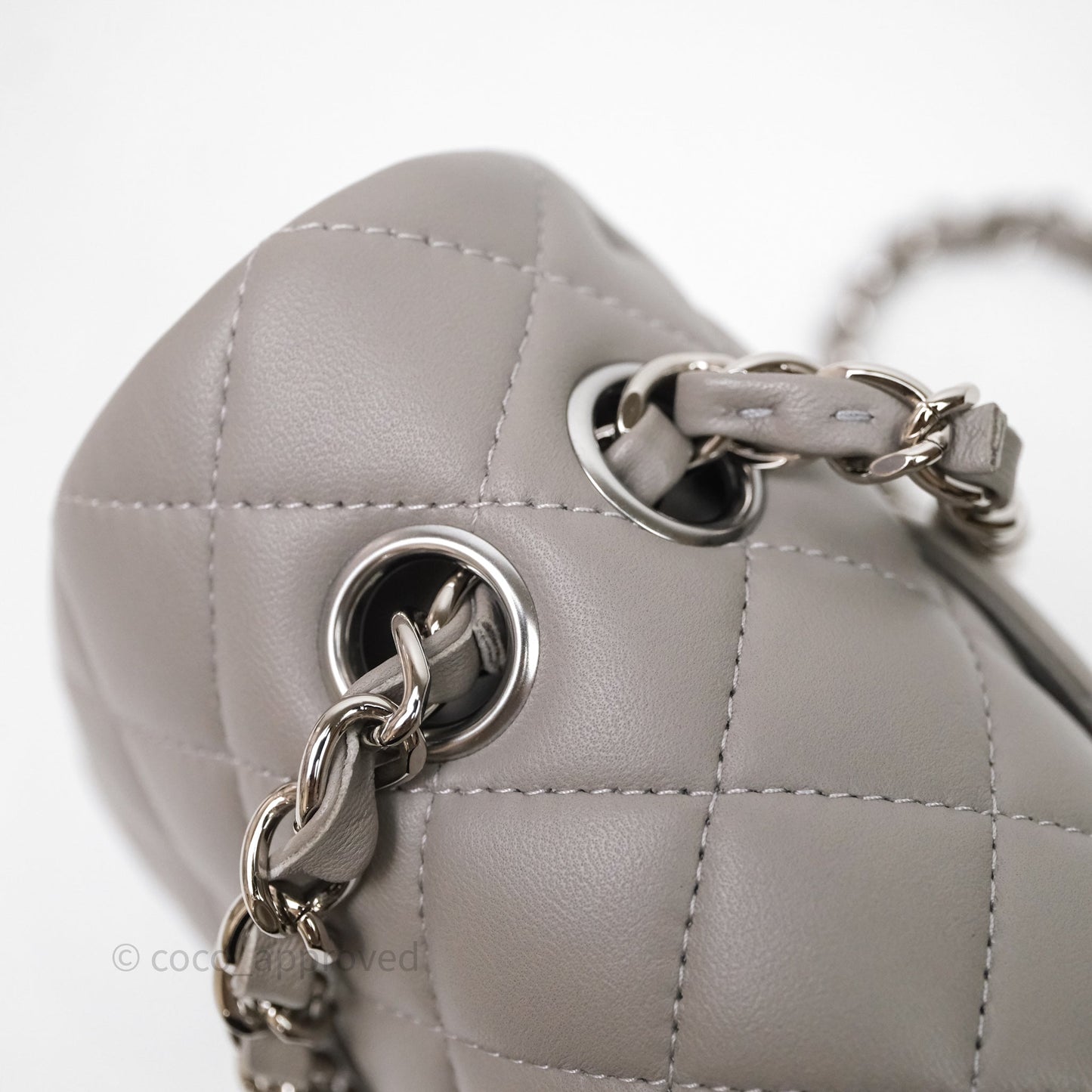 Chanel Classic M/L Medium Flap Quilted Grey Lambskin Silver Hardware