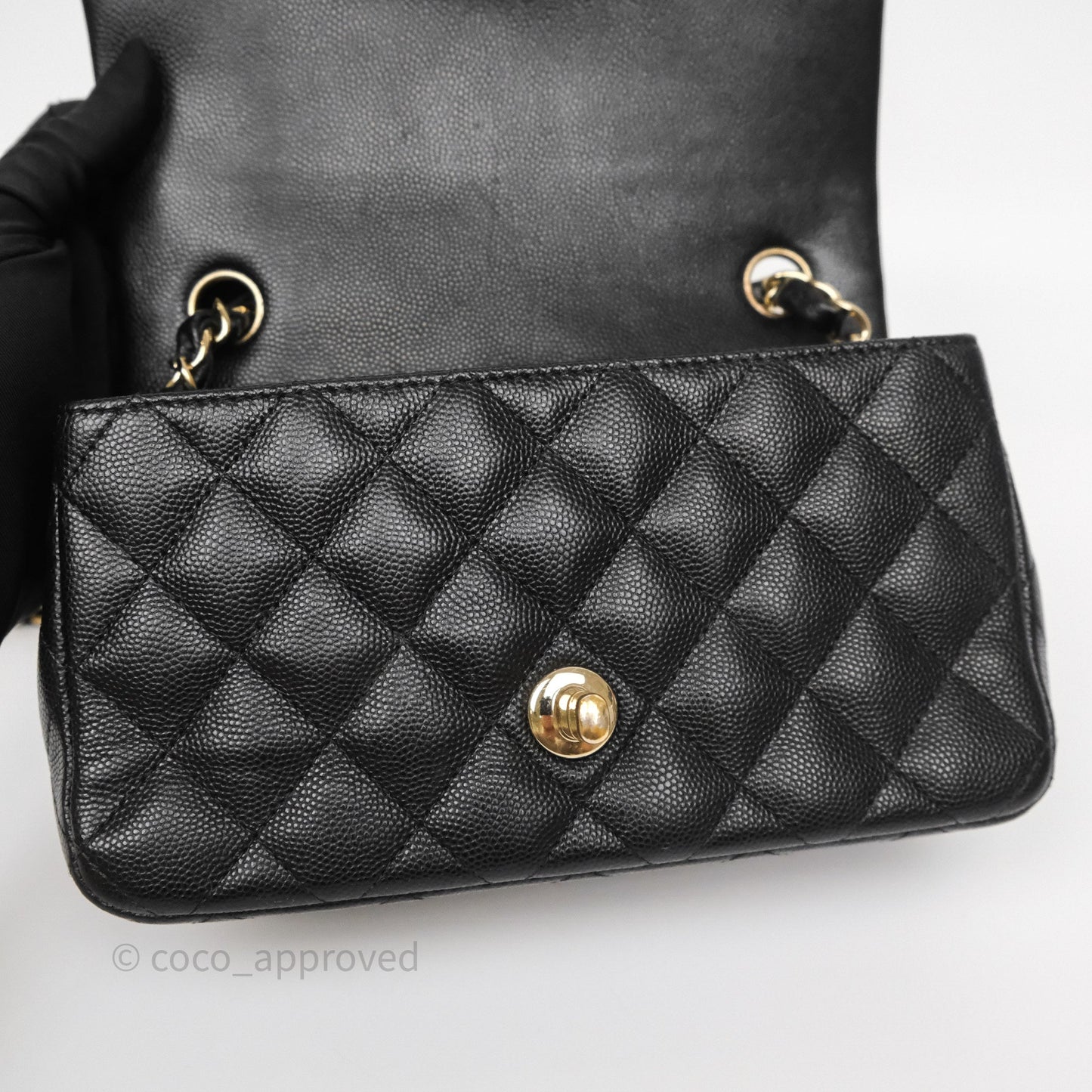 Chanel Mini Rectangular Quilted Black Caviar Gold Hardware