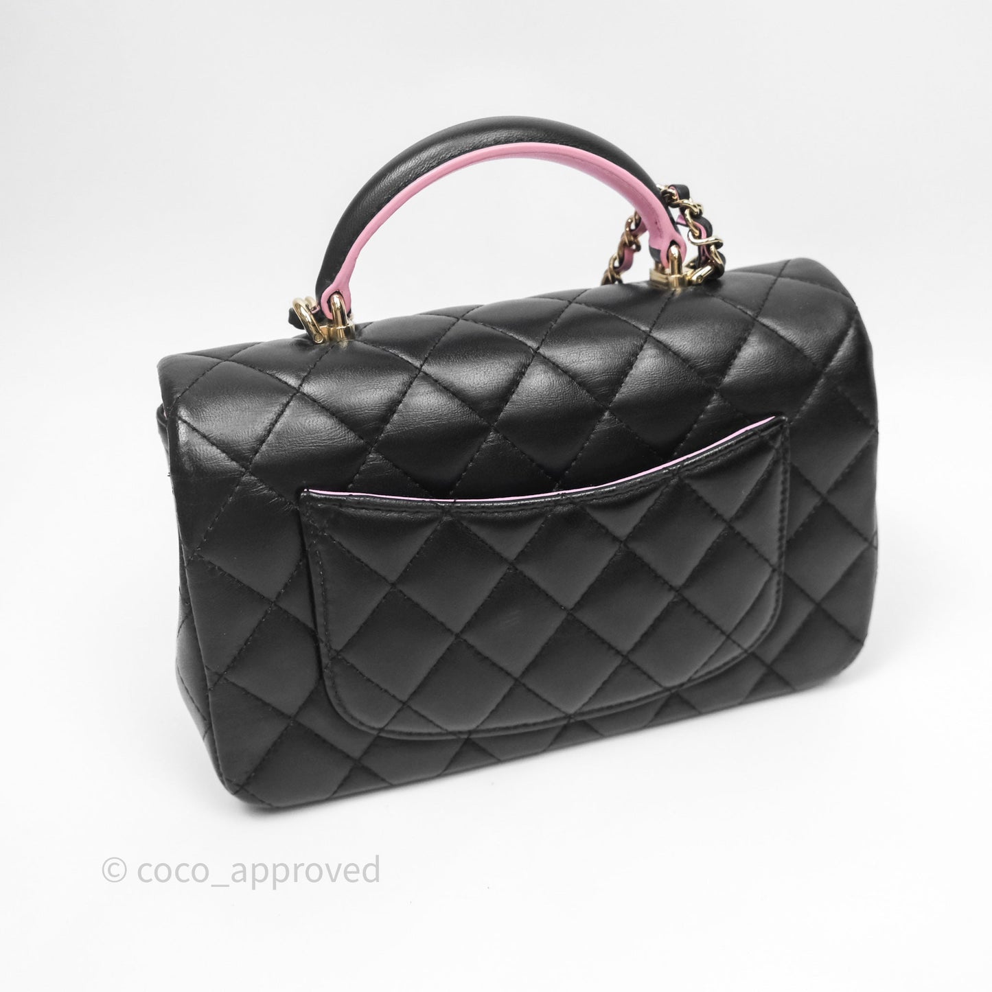 Chanel Top Handle Mini Rectangular Flap Black/Pink Lambskin Gold Hardware 23P