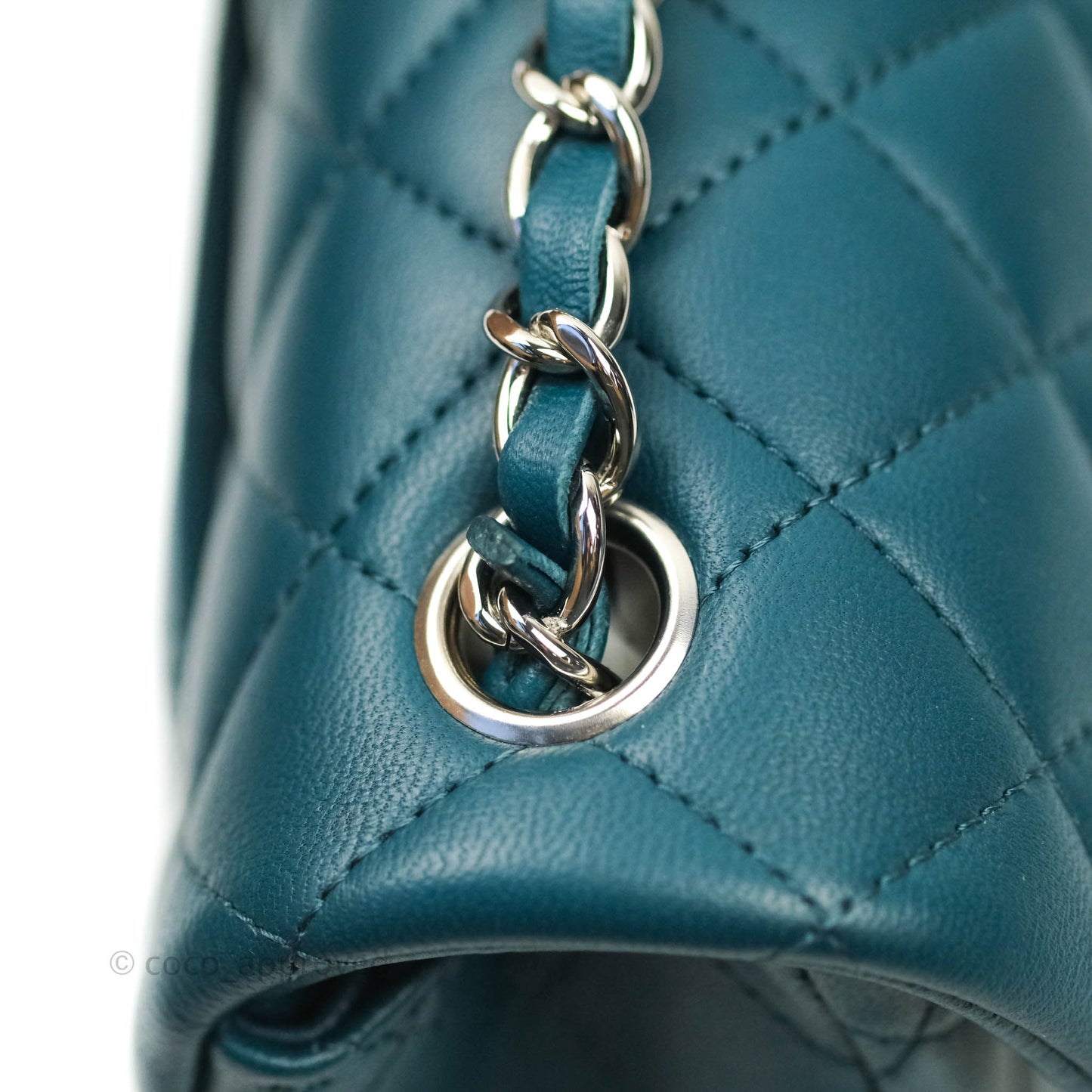 Chanel Quilted Mini Rectangular Lambskin Flap Bag Teal Silver Hardware