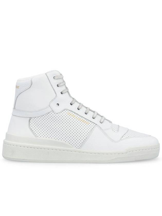Luxury Saint Laurent Men's SL24 Used-Look Perforated Leather Mid Top Sneakers White