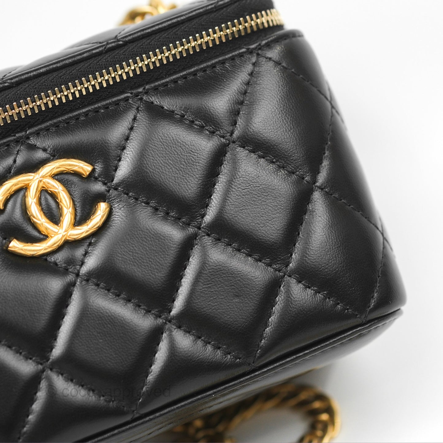 Chanel Vanity with Adjustable Chain Black Lambskin Aged Gold Hardware