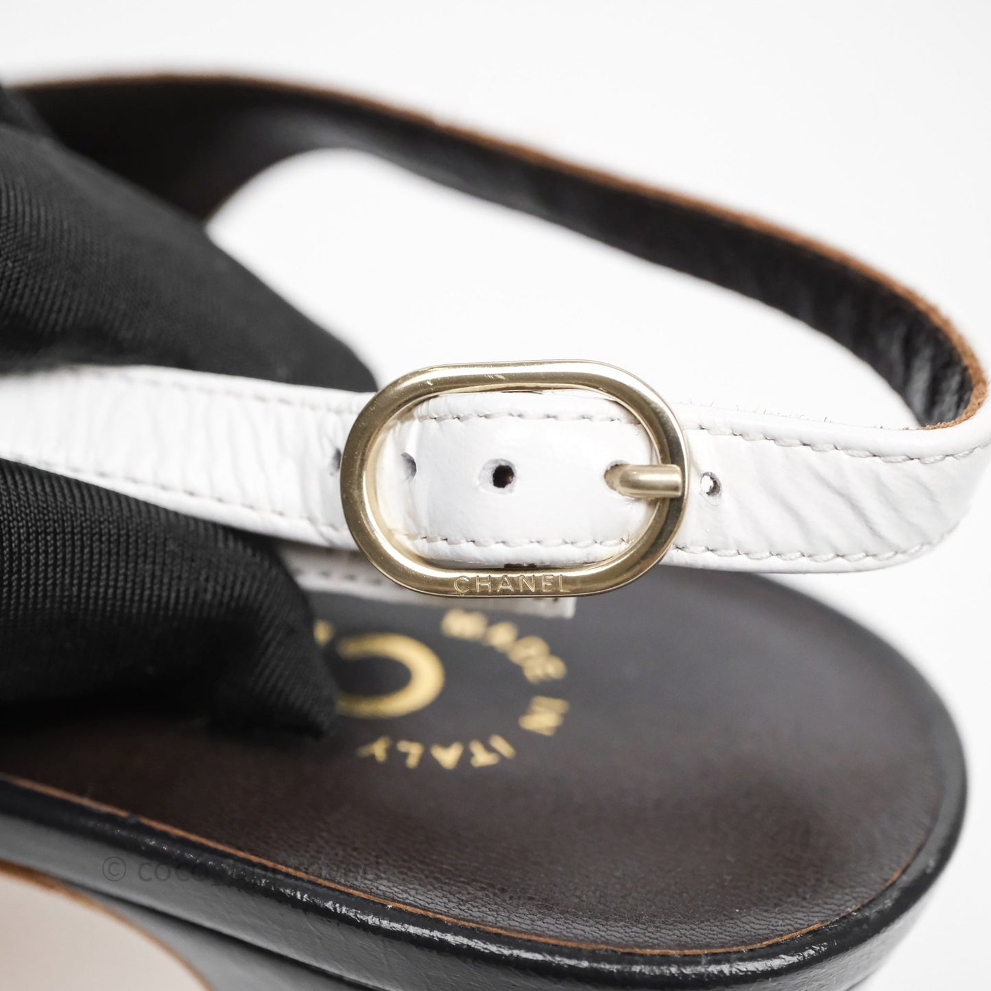 Chanel CC Logo Slingbacks Calfskin White/ Black 24P Size 36.5
