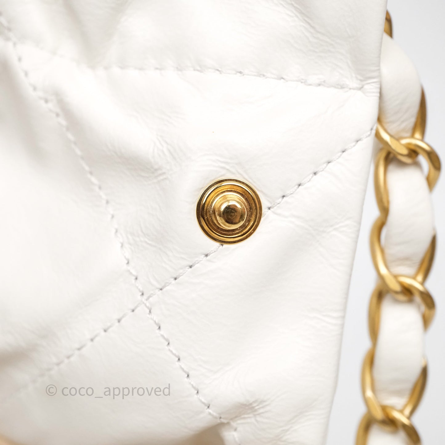 Chanel 22 Small White Shiny Crumpled Calfskin Aged Gold Hardware