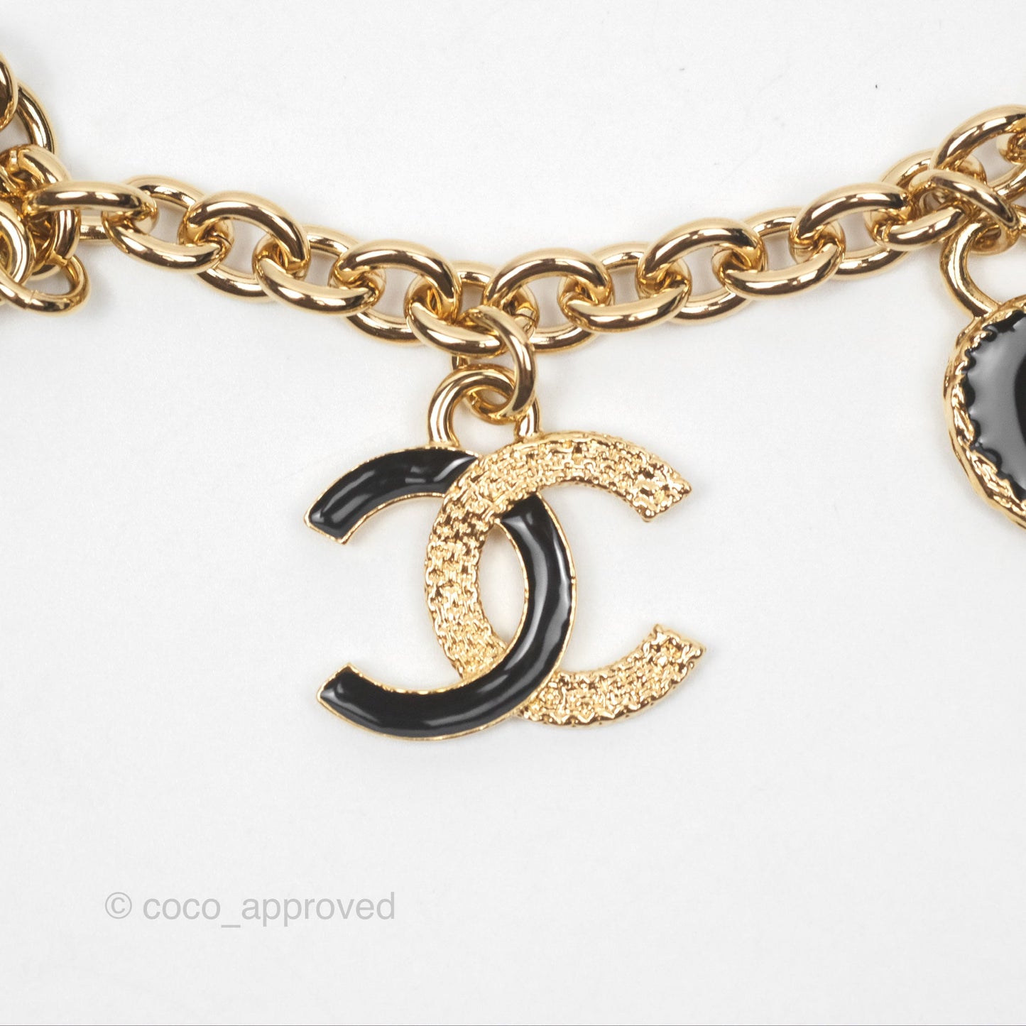 Chanel Black CC Heart Lucky Clover Chain Belt Gold Tone 24P