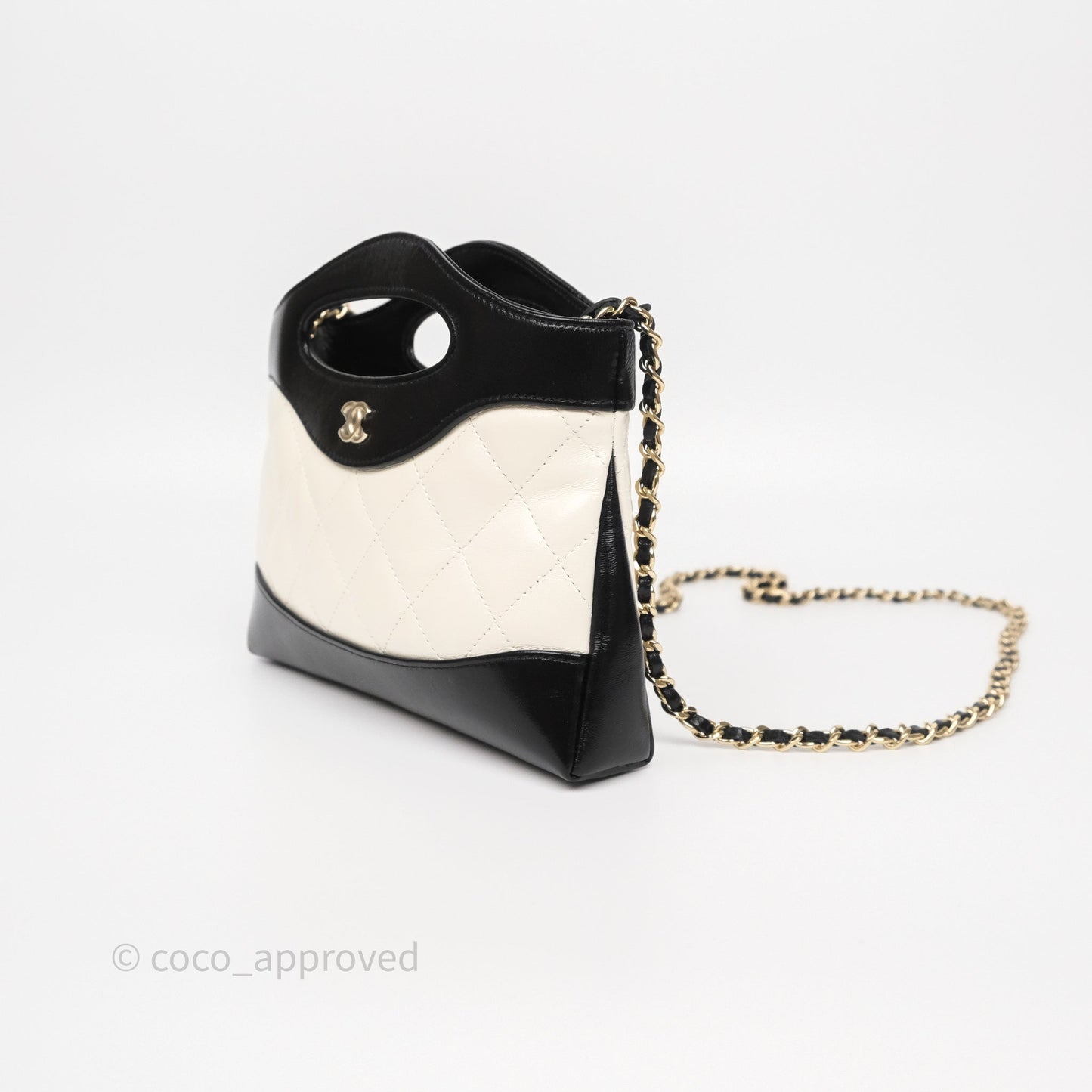 Chanel Nano 31 White/ Black Shiny Lambskin Gold Hardware