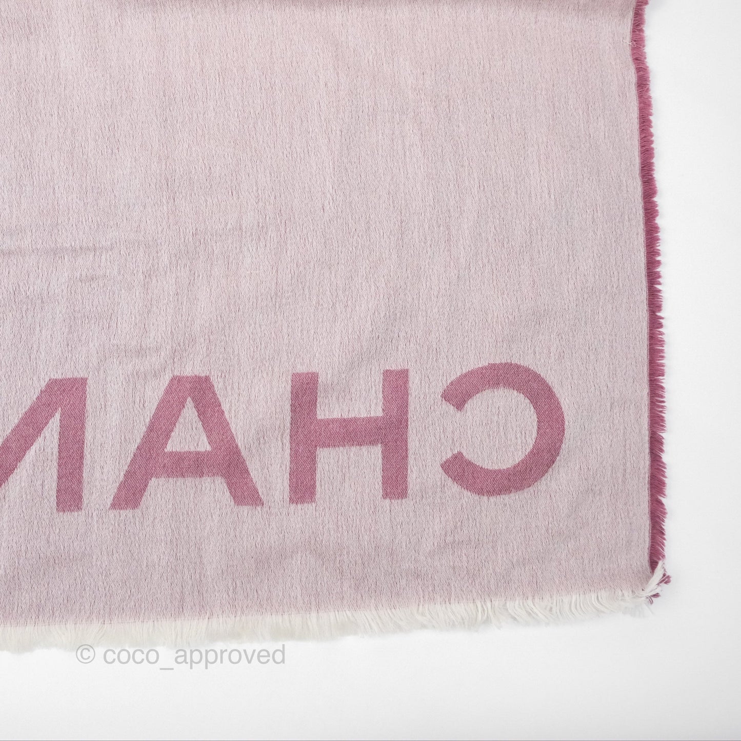Chanel Logo CC Cashmere Fringe Scarf Pink
