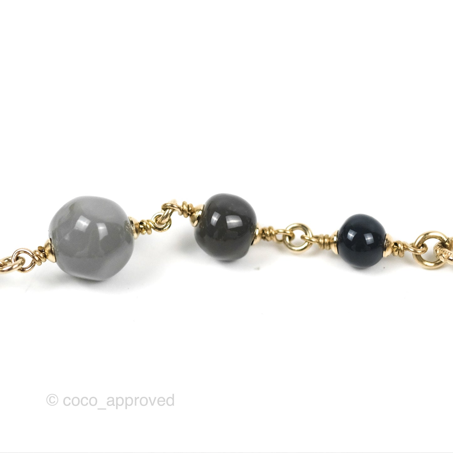 Chanel CC Pearl Gemstone Chain Long Necklace Gold Tone 16A