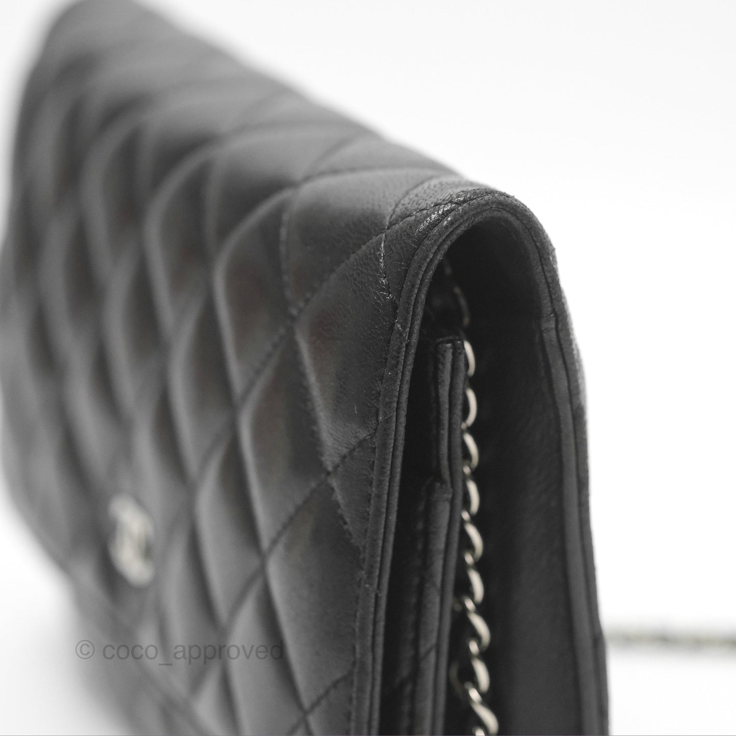 Chanel Quilted Classic Wallet On Chain WOC Black Lambskin Silver Hardware