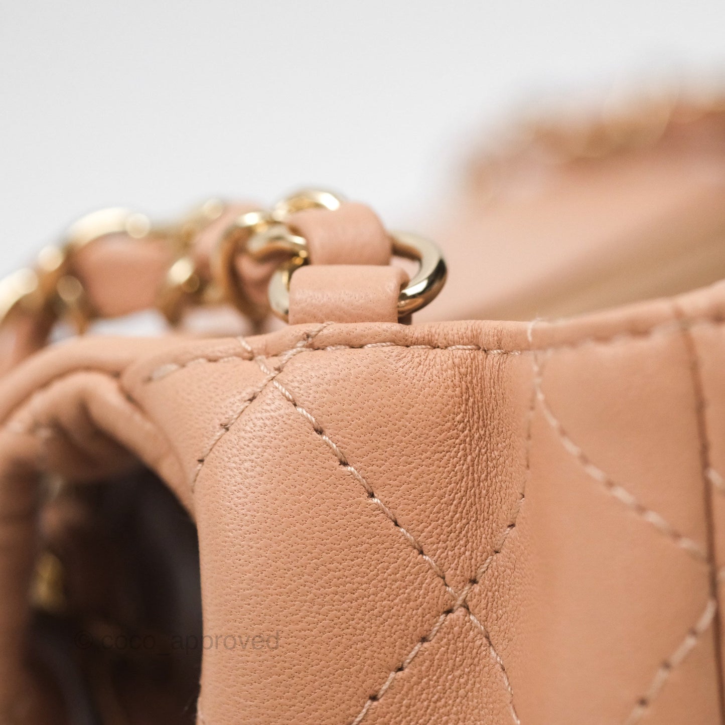 Chanel Quilted Mini Rectangular Flap Beige Lambskin Gold Hardware