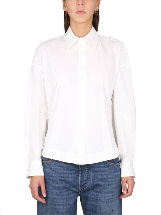 Luxury Bottega Veneta Women's Compact Cotton Long Sleeve Shirt Chalk