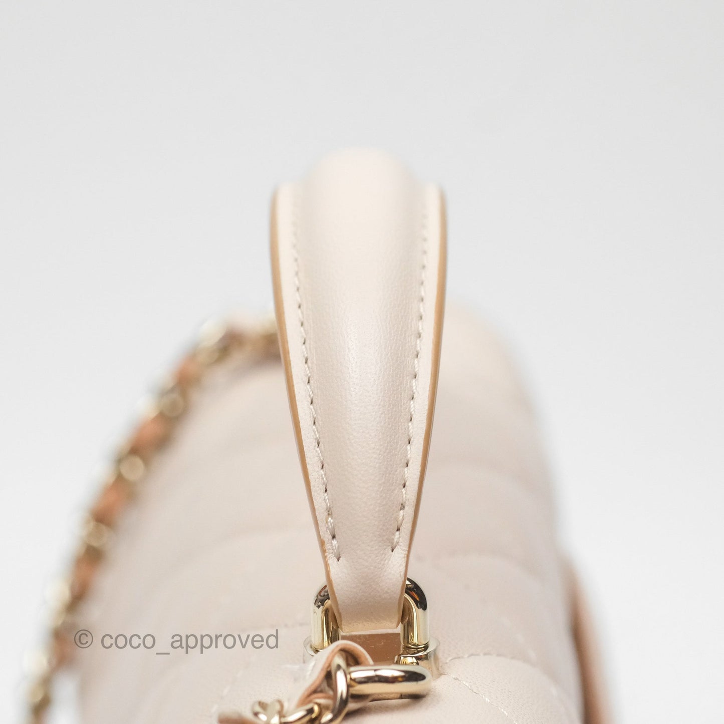 Chanel Top Handle Mini Rectangular Flap Bag Ecru/Beige Lambskin Gold Hardware 23P