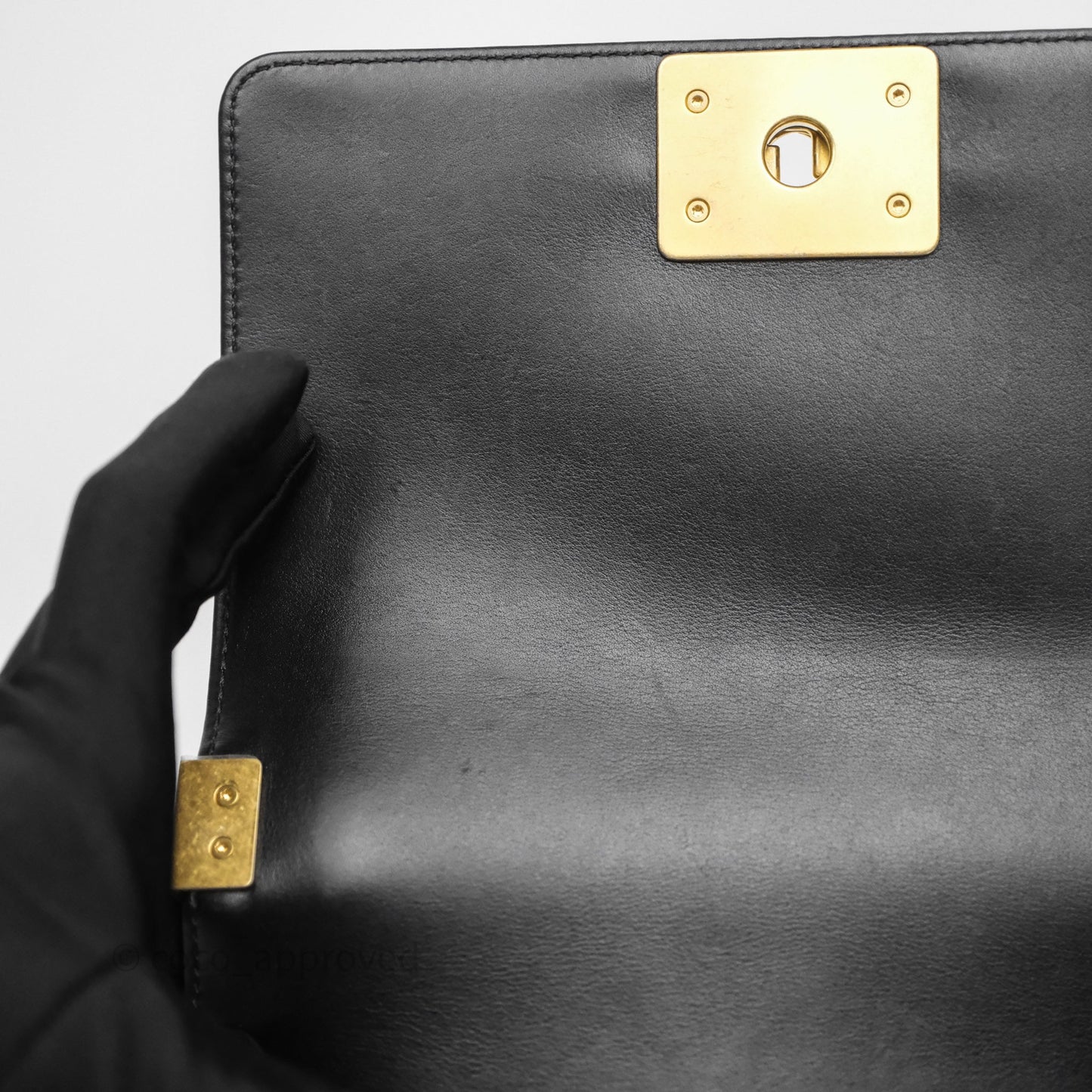 Chanel Small Boy Quilted Black Calfskin Aged Gold Hardware