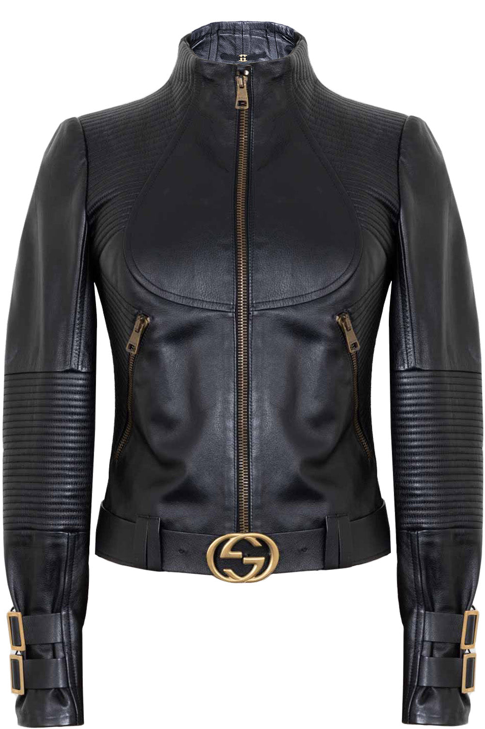 Luxury Gucci Trending 2025 GG Biker Jacket Leather Black