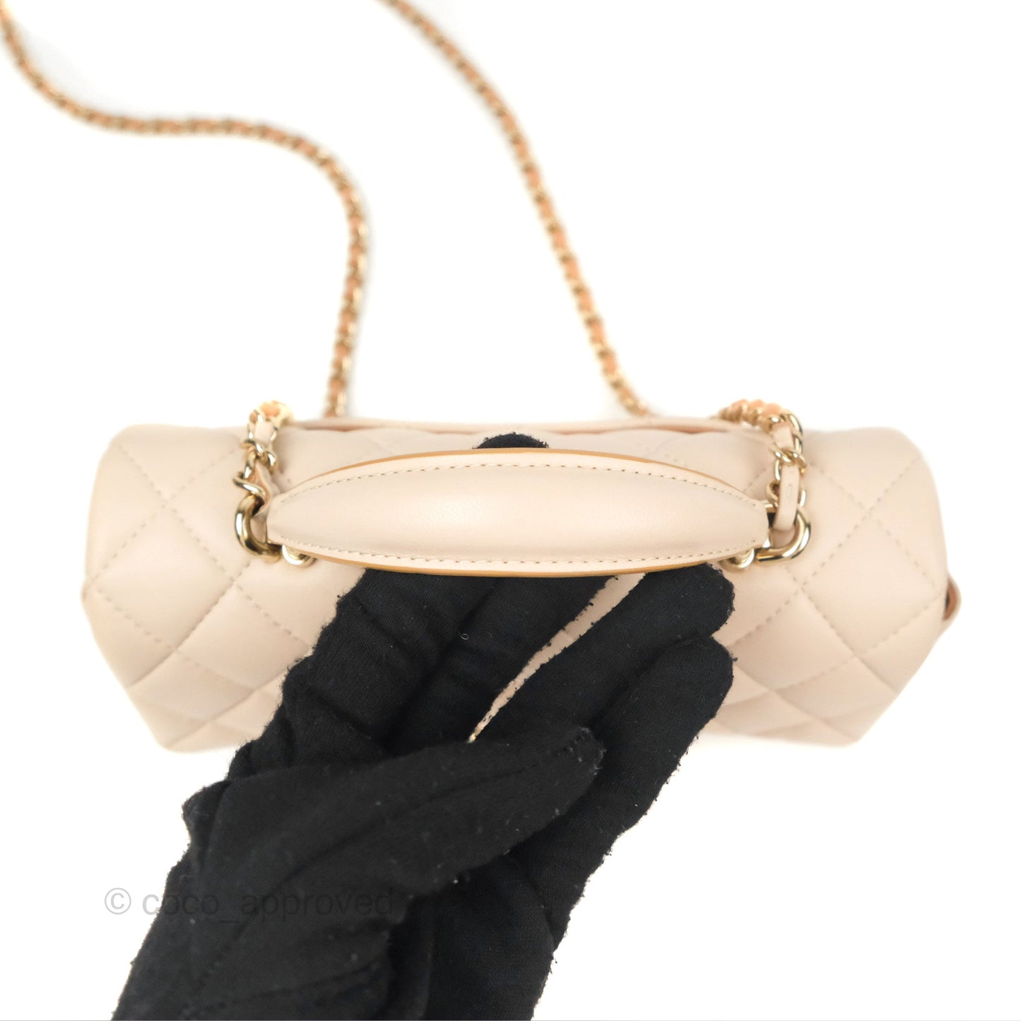 Chanel Top Handle Mini Rectangular Flap Bag Ecru/Beige Lambskin Gold Hardware 23P