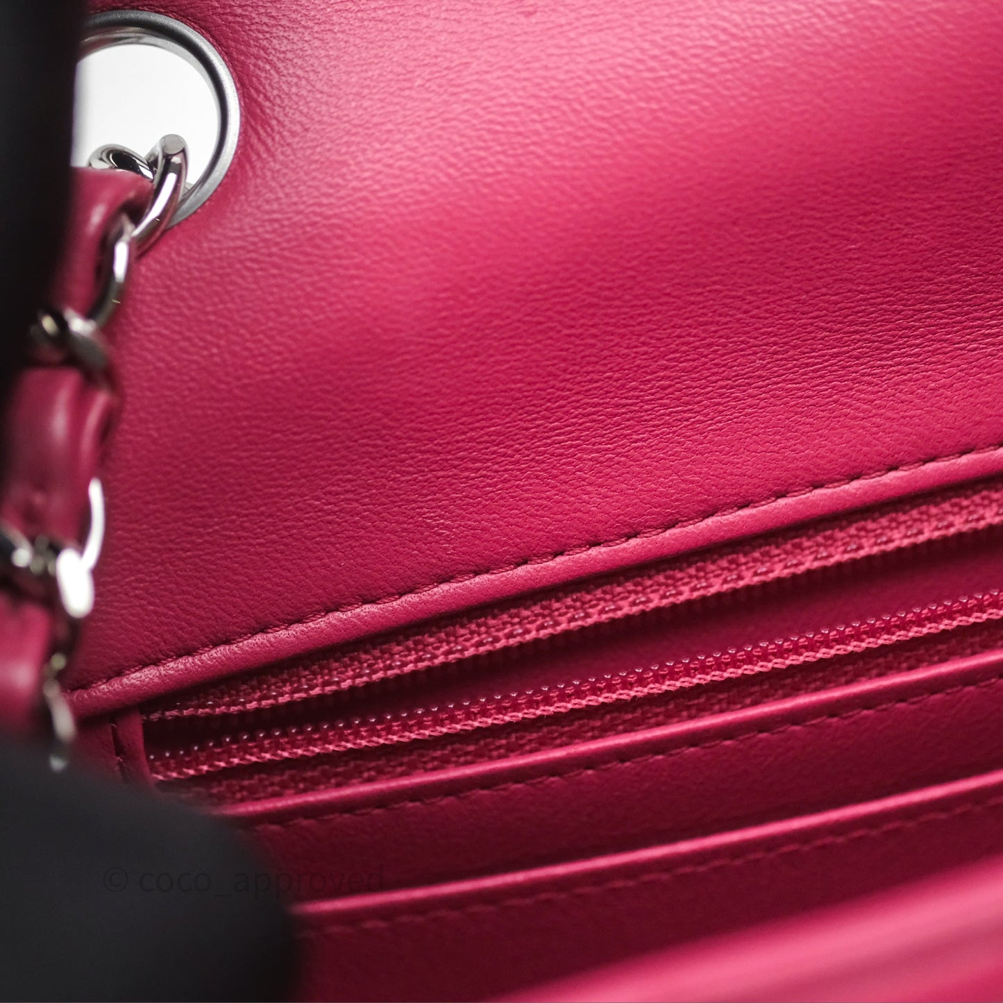 Chanel Quilted Mini Rectangular Flap Dark Pink Lambskin Silver Hardware