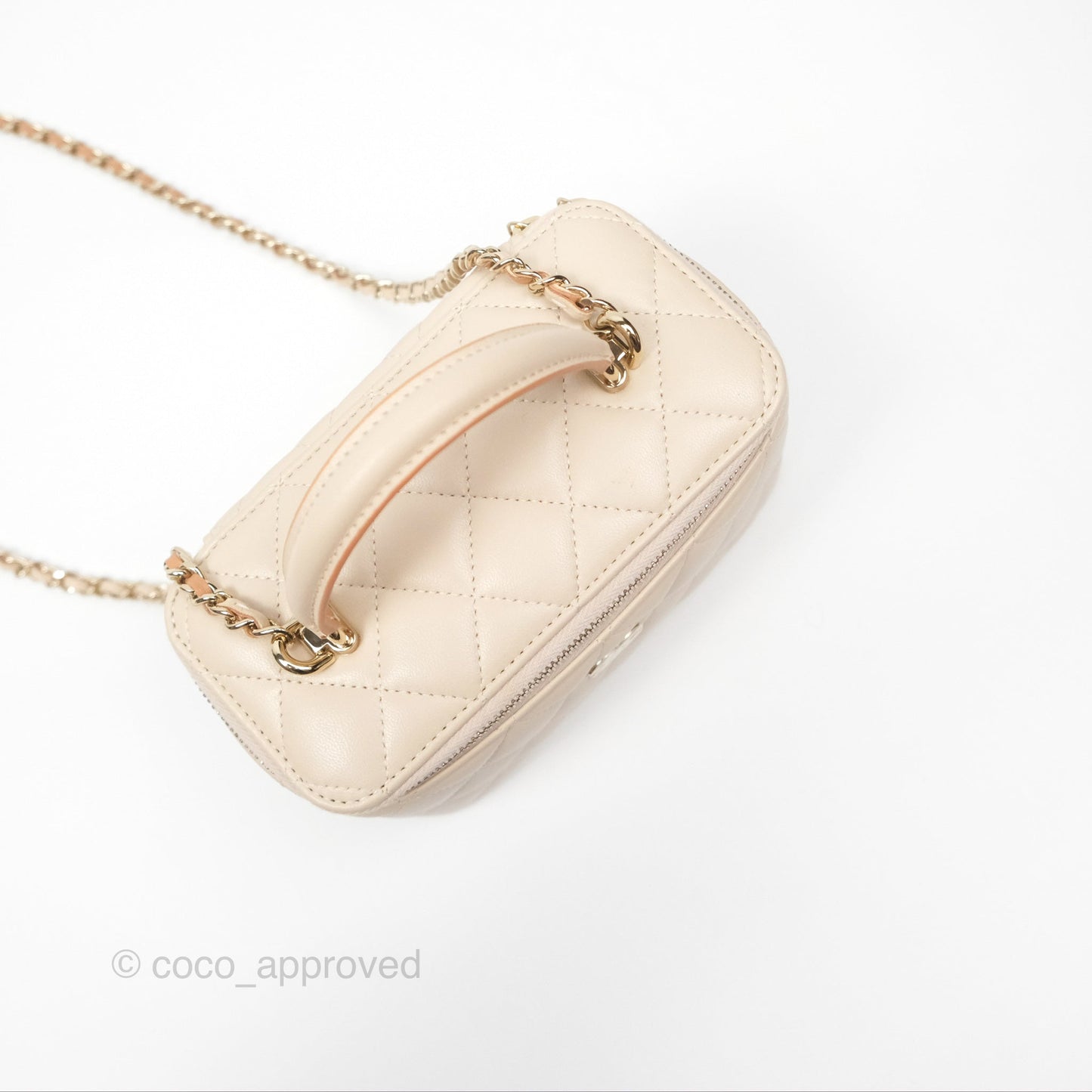 Chanel Vanity Rectangular Top Handle Ecru/Beige Lambskin Gold Hardware 23P