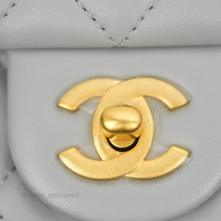 Chanel Mini Rectangular Pearl Crush Quilted Grey Lambskin Aged Gold Hardware